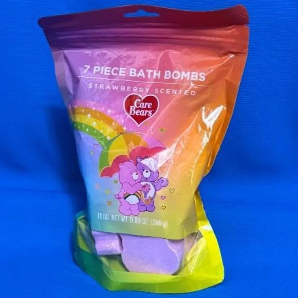 BRAND NEW CARE BEARS 7 PACK STRAWBERRY SCENTED BATH BOMBS ~ THESE SMELL SO GOOD!